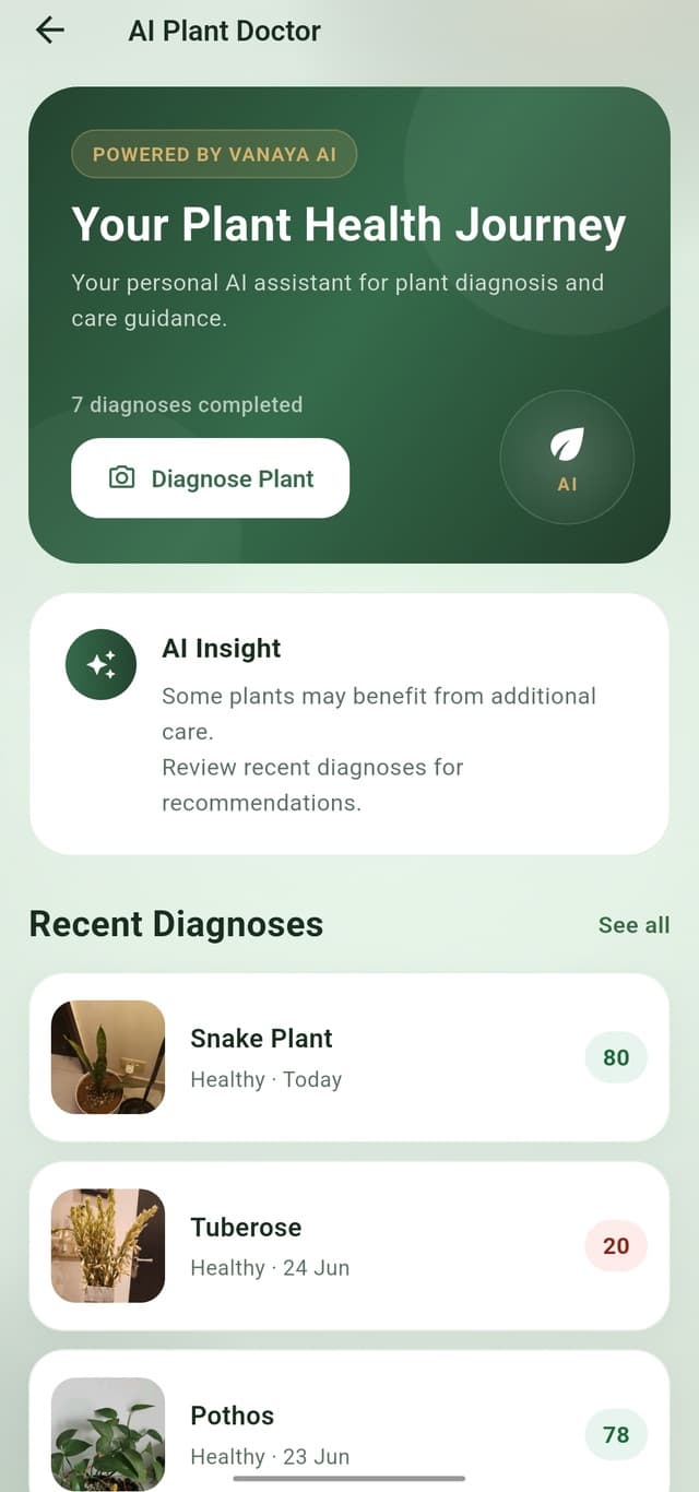 Vanaya AI Plant Doctor Screen