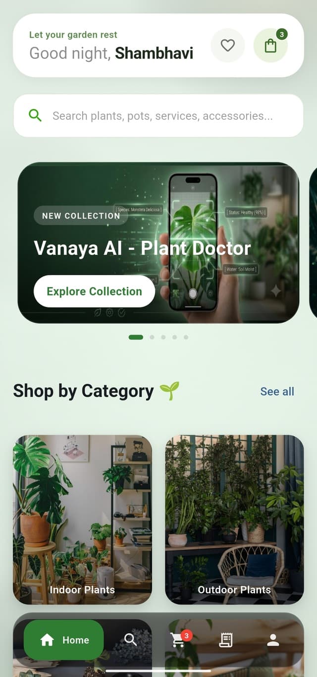 Vanaya App Home Screen
